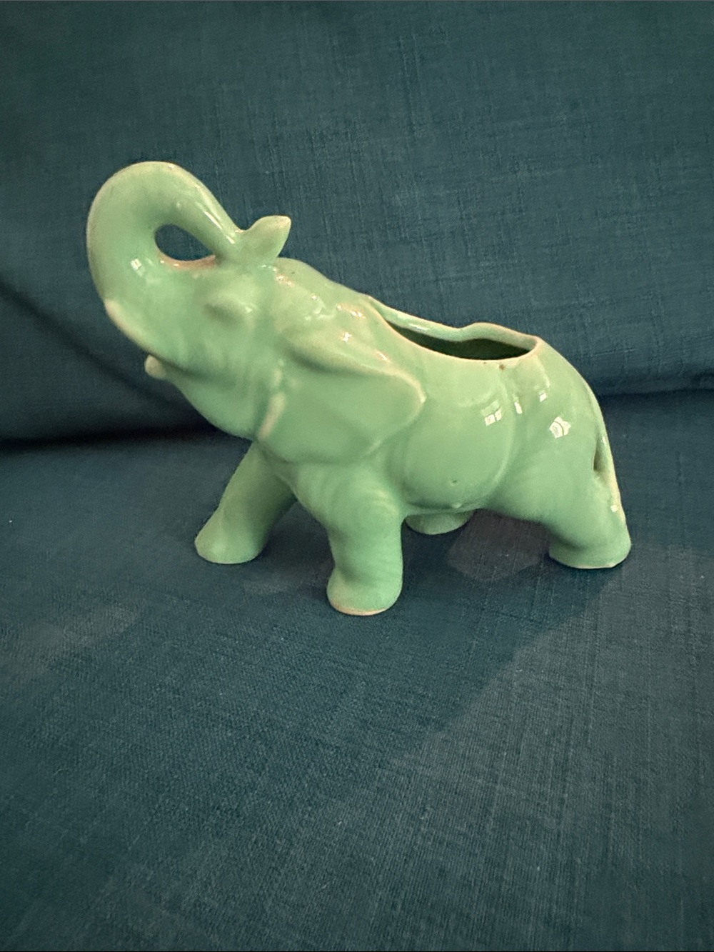 Vintage Ceramic Elephant Planter in Mint Green